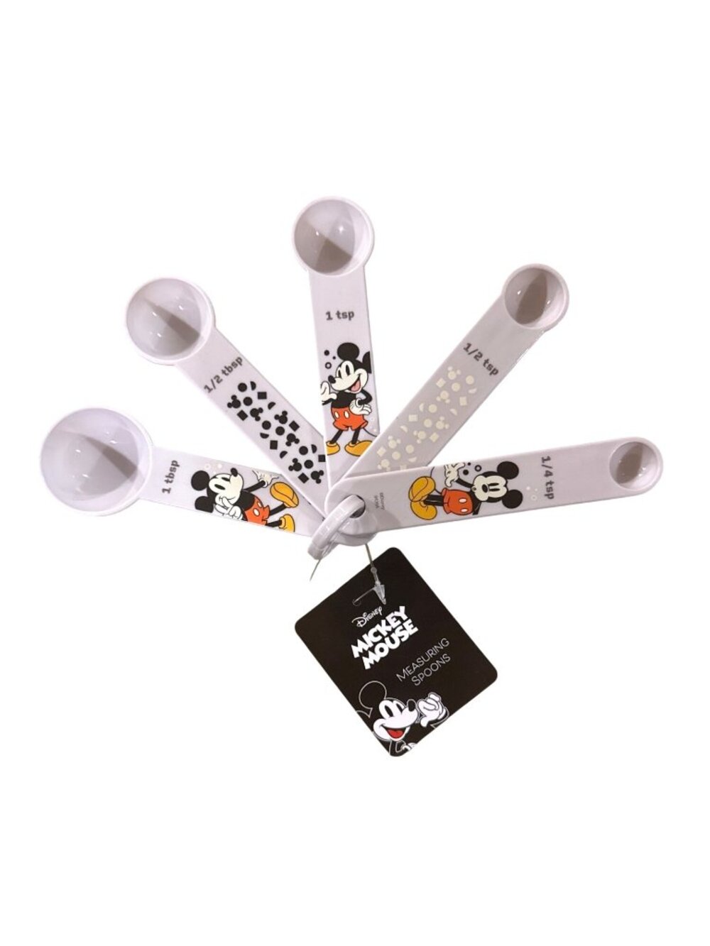 5pc Disney Mickey Mouse White Measuring Spoons Kitchen Tools 1 Tbsp-1/4 Tsp 1b